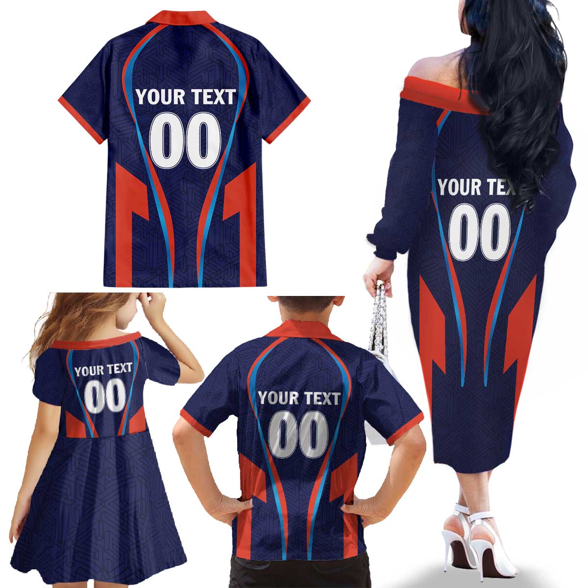 Custom Lucknow 2025 Cricket Super Giants Family Matching Off The Shoulder Long Sleeve Dress and Hawaiian Shirt Hum Aa Rahe Hai