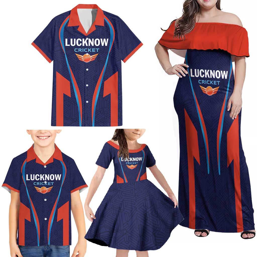 Custom Lucknow 2025 Cricket Super Giants Family Matching Off Shoulder Maxi Dress and Hawaiian Shirt Hum Aa Rahe Hai