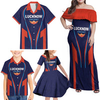 Custom Lucknow 2025 Cricket Super Giants Family Matching Off Shoulder Maxi Dress and Hawaiian Shirt Hum Aa Rahe Hai