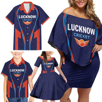 Custom Lucknow 2025 Cricket Super Giants Family Matching Off Shoulder Short Dress and Hawaiian Shirt Hum Aa Rahe Hai