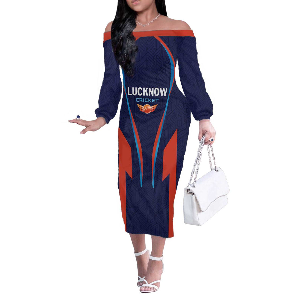 Custom Lucknow 2025 Cricket Super Giants Off The Shoulder Long Sleeve Dress Hum Aa Rahe Hai
