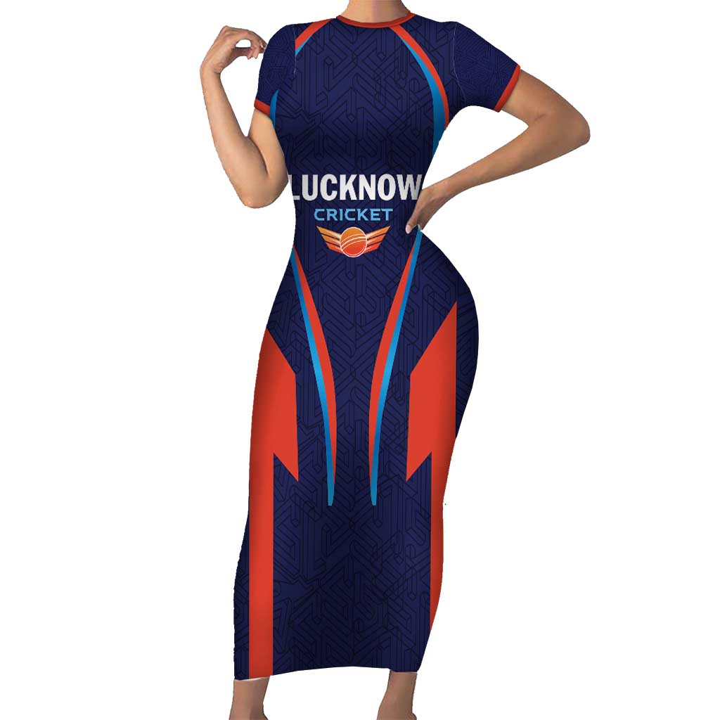 Custom Lucknow 2025 Cricket Super Giants Short Sleeve Bodycon Dress Hum Aa Rahe Hai