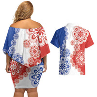 Paraguay Nanduti Traditional Lace Stylized Couples Matching Off Shoulder Short Dress and Hawaiian Shirt