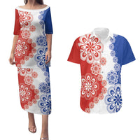 Paraguay Nanduti Traditional Lace Stylized Couples Matching Puletasi and Hawaiian Shirt