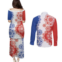 Paraguay Nanduti Traditional Lace Stylized Couples Matching Puletasi and Long Sleeve Button Shirt