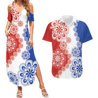 Paraguay Nanduti Traditional Lace Stylized Couples Matching Summer Maxi Dress and Hawaiian Shirt