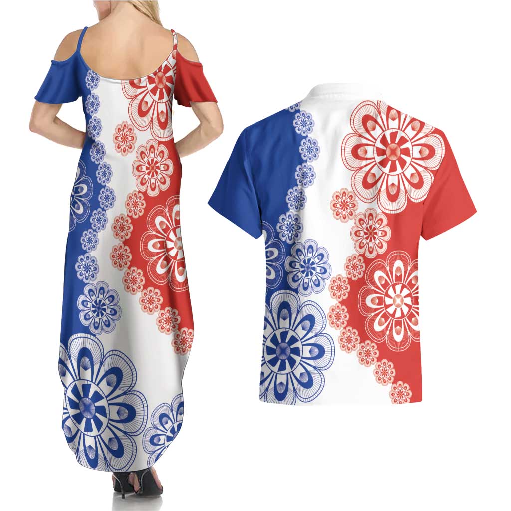 Paraguay Nanduti Traditional Lace Stylized Couples Matching Summer Maxi Dress and Hawaiian Shirt