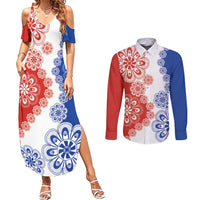 Paraguay Nanduti Traditional Lace Stylized Couples Matching Summer Maxi Dress and Long Sleeve Button Shirt