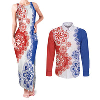 Paraguay Nanduti Traditional Lace Stylized Couples Matching Tank Maxi Dress and Long Sleeve Button Shirt