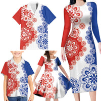 Paraguay Nanduti Traditional Lace Stylized Family Matching Long Sleeve Bodycon Dress and Hawaiian Shirt