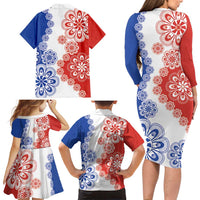 Paraguay Nanduti Traditional Lace Stylized Family Matching Long Sleeve Bodycon Dress and Hawaiian Shirt