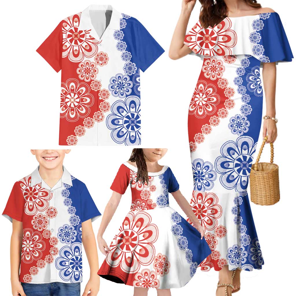 Paraguay Nanduti Traditional Lace Stylized Family Matching Mermaid Dress and Hawaiian Shirt