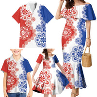 Paraguay Nanduti Traditional Lace Stylized Family Matching Mermaid Dress and Hawaiian Shirt