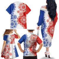 Paraguay Nanduti Traditional Lace Stylized Family Matching Off The Shoulder Long Sleeve Dress and Hawaiian Shirt