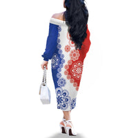 Paraguay Nanduti Traditional Lace Stylized Family Matching Off The Shoulder Long Sleeve Dress and Hawaiian Shirt