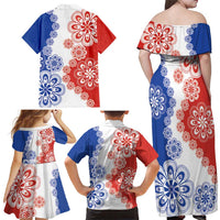 Paraguay Nanduti Traditional Lace Stylized Family Matching Off Shoulder Maxi Dress and Hawaiian Shirt