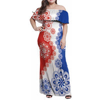 Paraguay Nanduti Traditional Lace Stylized Family Matching Off Shoulder Maxi Dress and Hawaiian Shirt