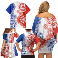 Paraguay Nanduti Traditional Lace Stylized Family Matching Off Shoulder Short Dress and Hawaiian Shirt