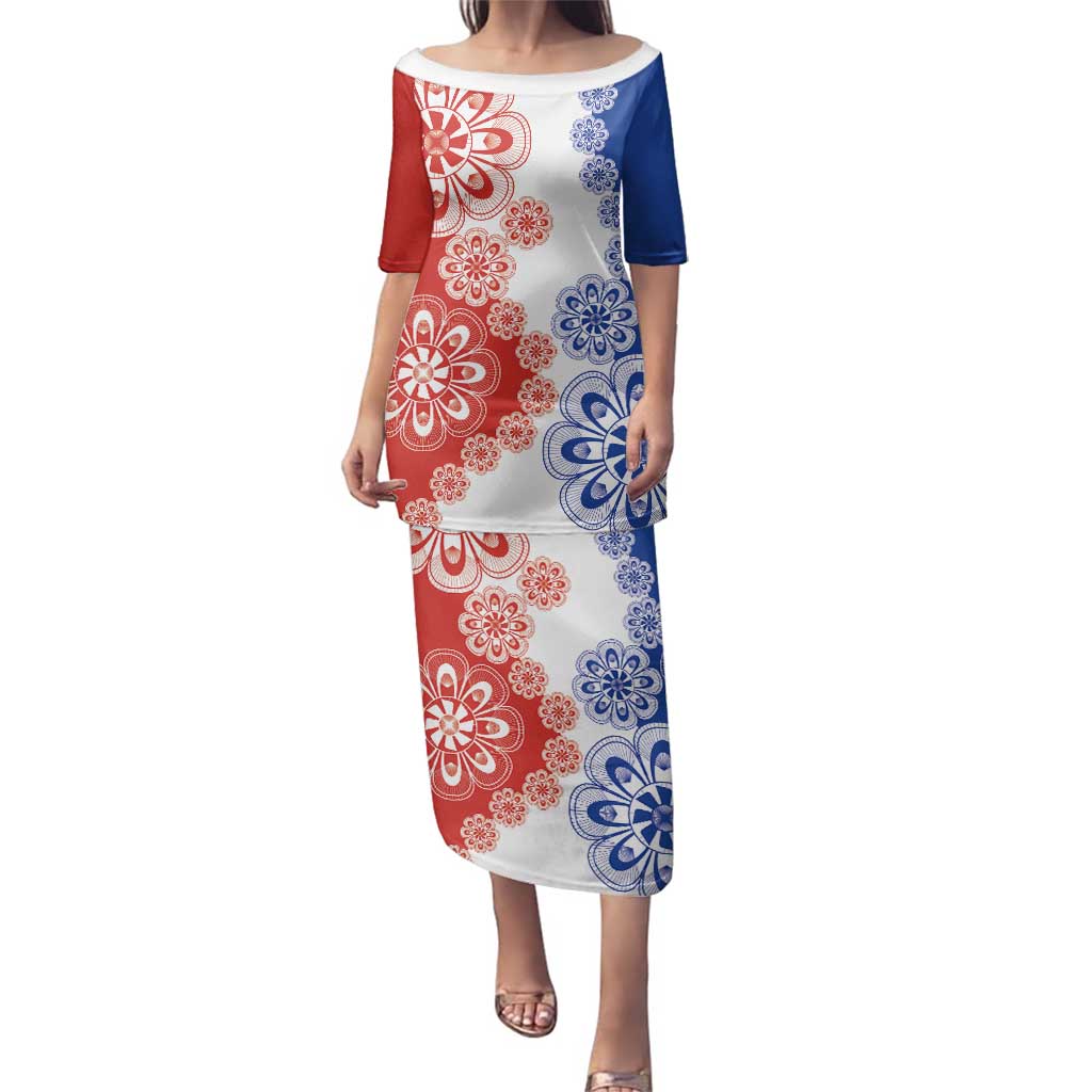 Paraguay Nanduti Traditional Lace Stylized Family Matching Puletasi and Hawaiian Shirt