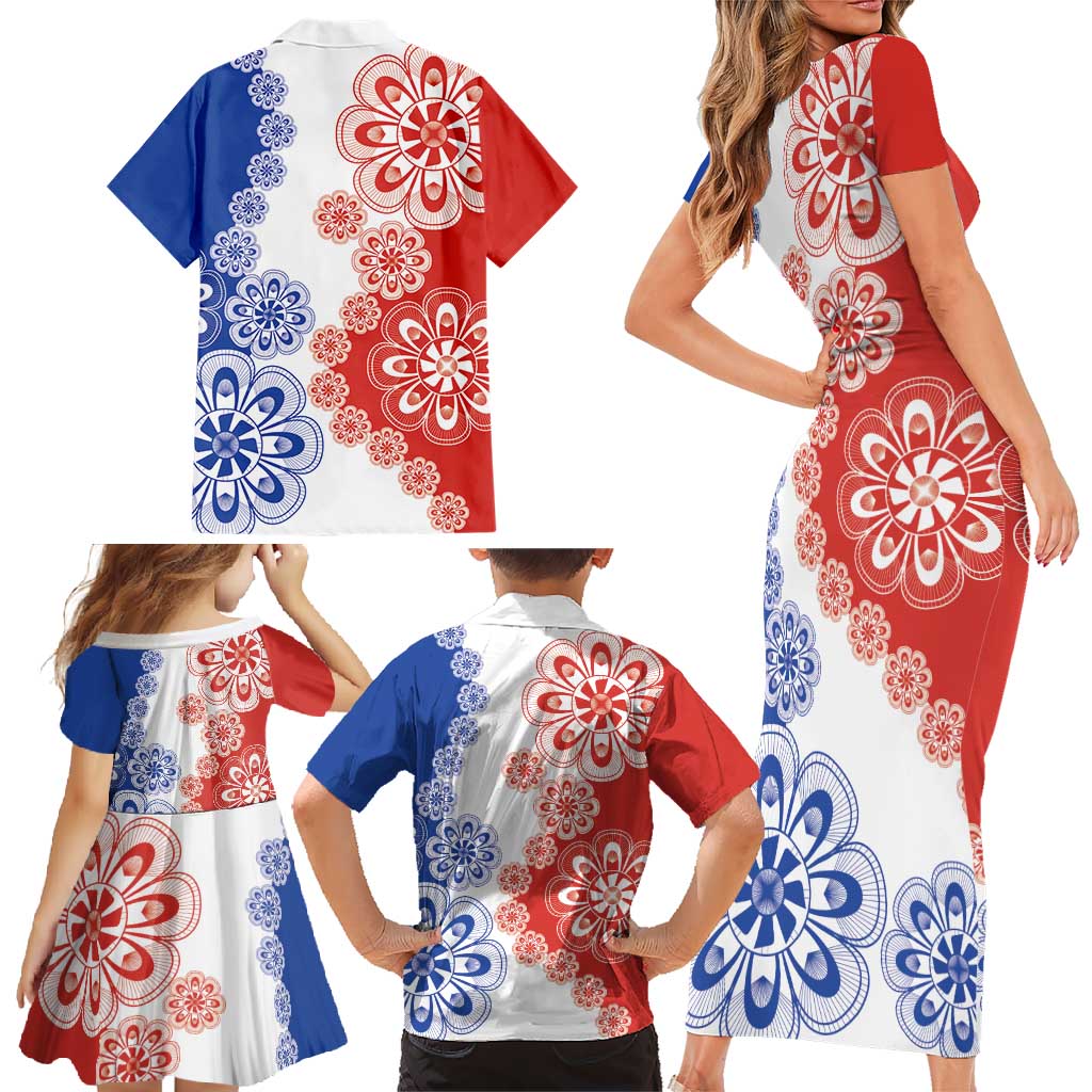 Paraguay Nanduti Traditional Lace Stylized Family Matching Short Sleeve Bodycon Dress and Hawaiian Shirt