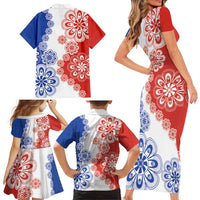 Paraguay Nanduti Traditional Lace Stylized Family Matching Short Sleeve Bodycon Dress and Hawaiian Shirt