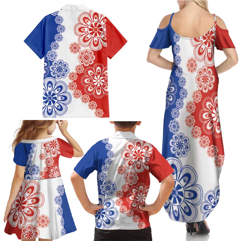 Paraguay Nanduti Traditional Lace Stylized Family Matching Summer Maxi Dress and Hawaiian Shirt