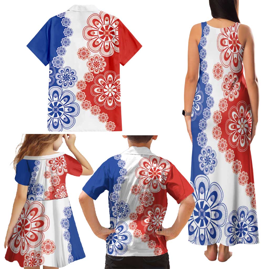 Paraguay Nanduti Traditional Lace Stylized Family Matching Tank Maxi Dress and Hawaiian Shirt
