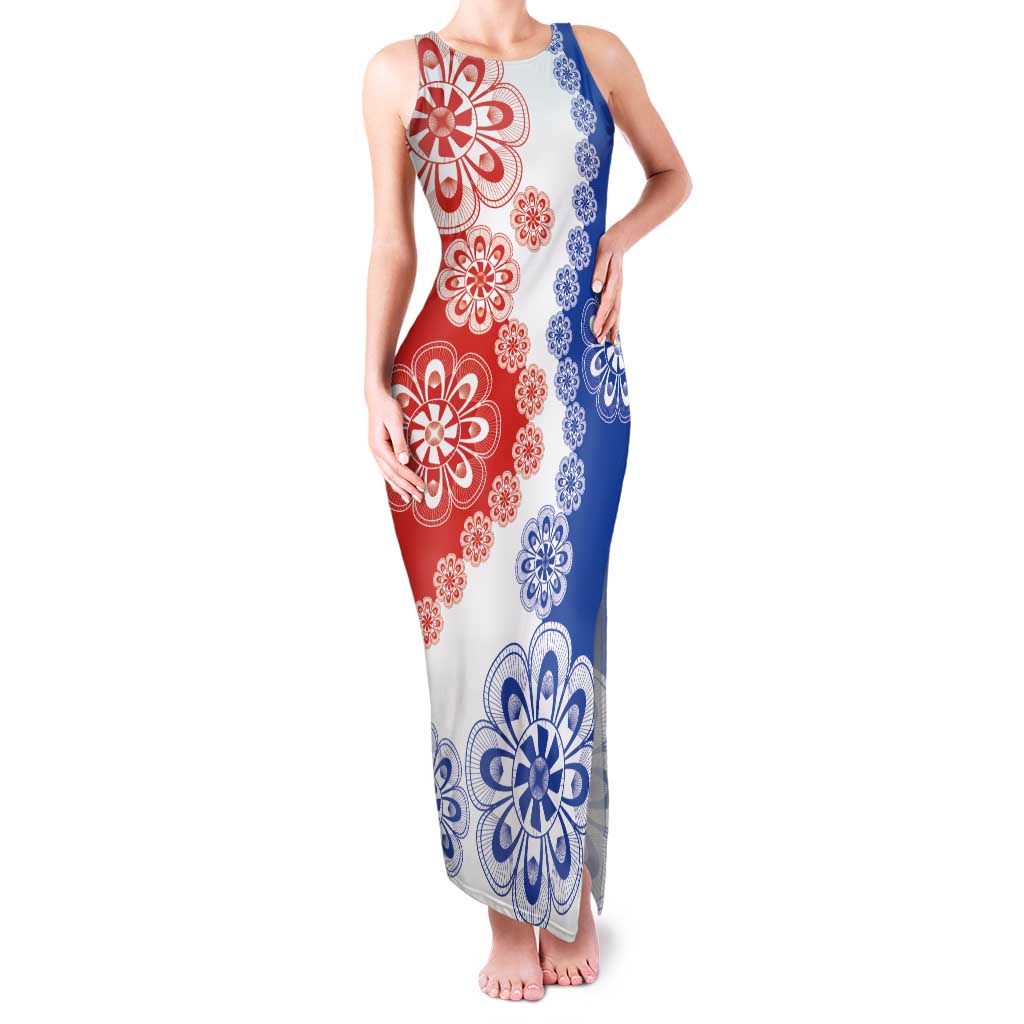 Paraguay Nanduti Traditional Lace Stylized Family Matching Tank Maxi Dress and Hawaiian Shirt