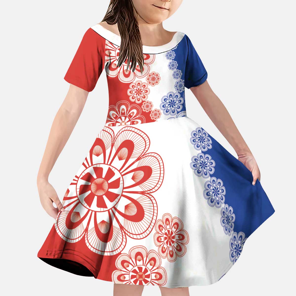 Paraguay Nanduti Traditional Lace Stylized Kid Short Sleeve Dress