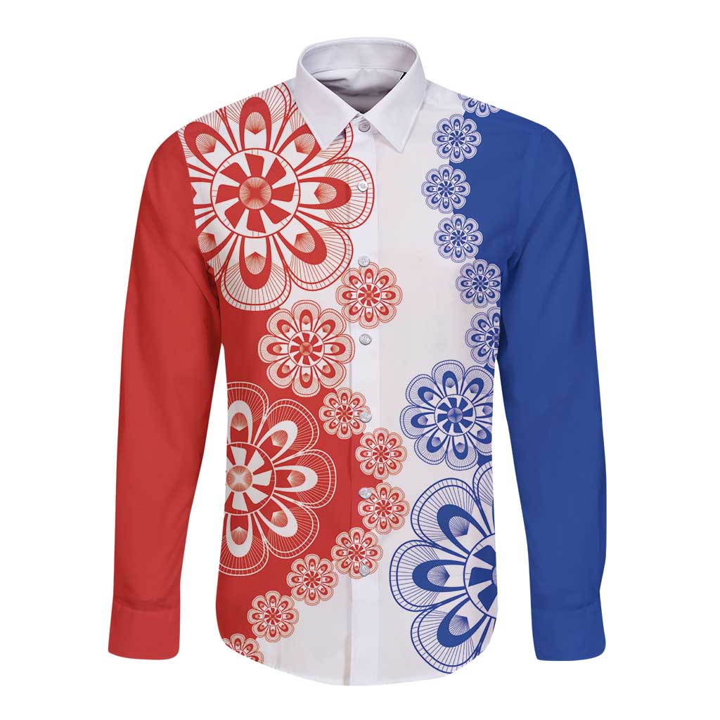 Paraguay Nanduti Traditional Lace Stylized Long Sleeve Button Shirt
