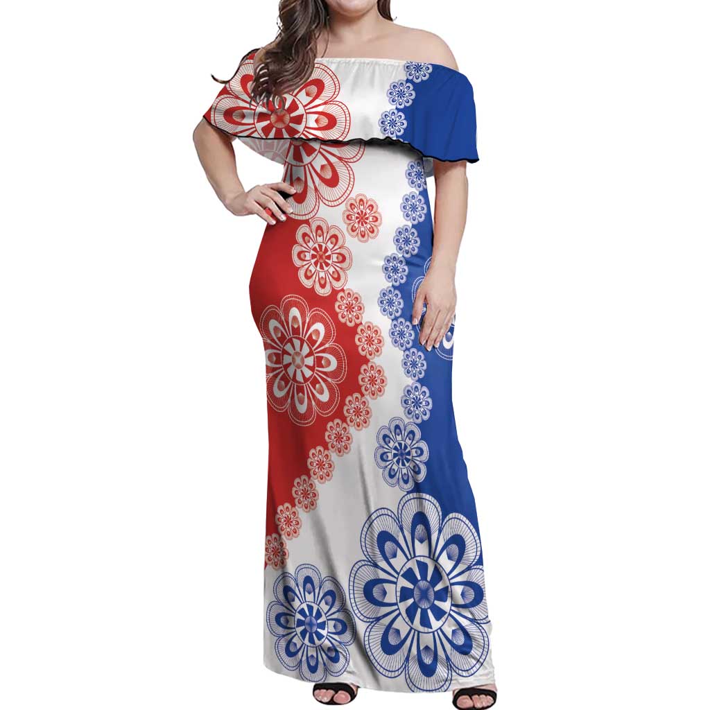 Paraguay Nanduti Traditional Lace Stylized Off Shoulder Maxi Dress