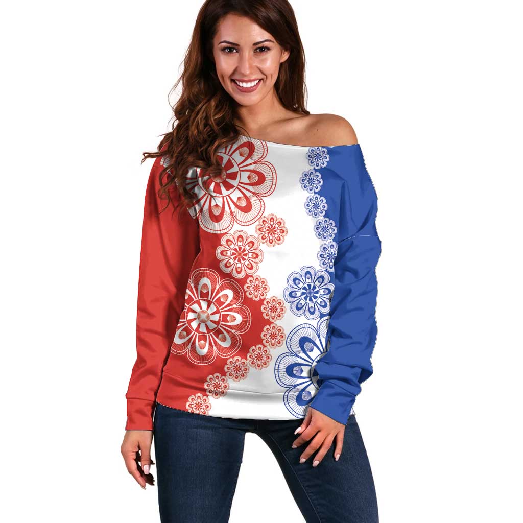 Paraguay Nanduti Traditional Lace Stylized Off Shoulder Sweater