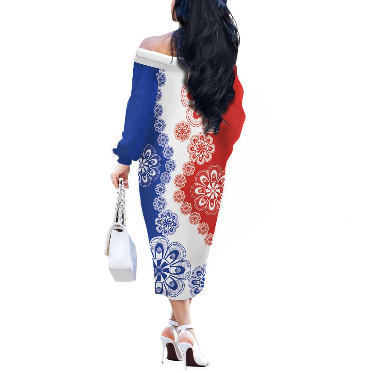 Paraguay Nanduti Traditional Lace Stylized Off The Shoulder Long Sleeve Dress