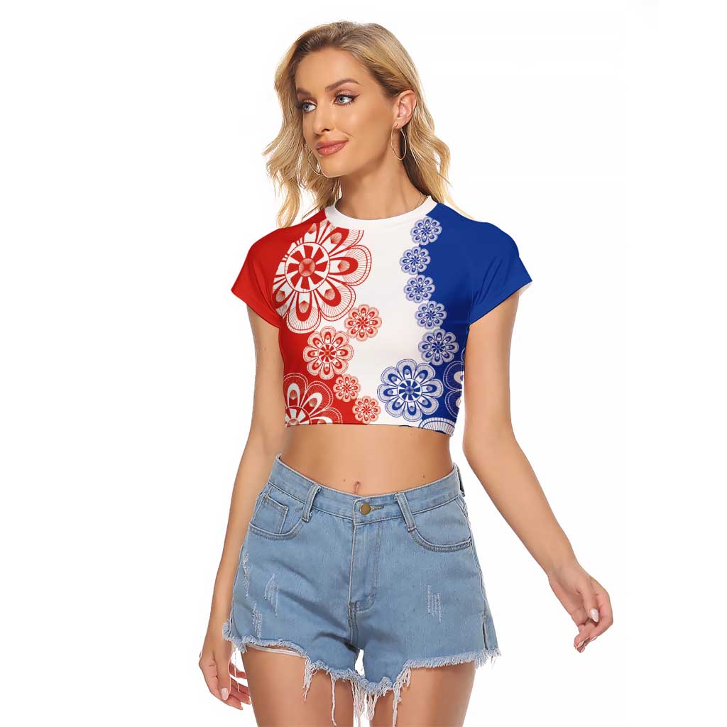 Paraguay Nanduti Traditional Lace Stylized Raglan Cropped T Shirt