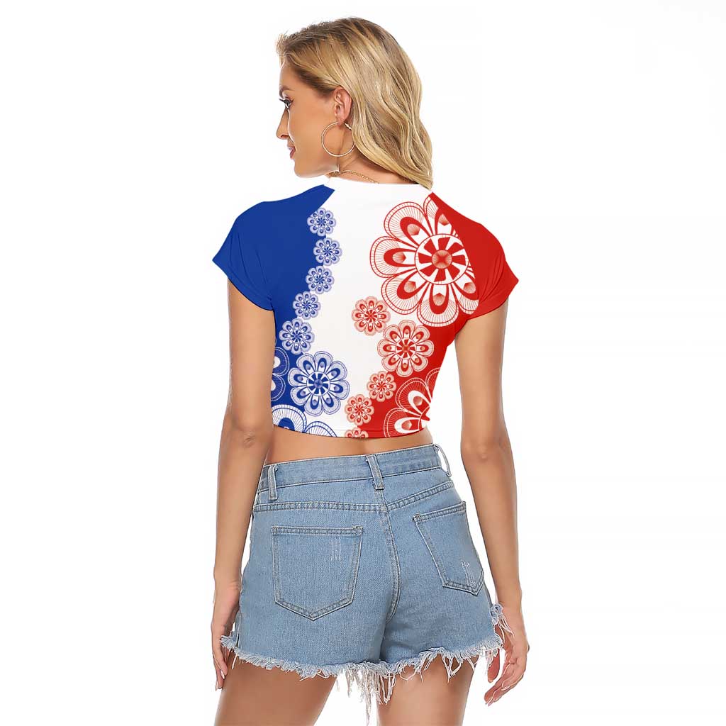 Paraguay Nanduti Traditional Lace Stylized Raglan Cropped T Shirt