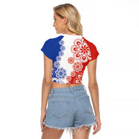 Paraguay Nanduti Traditional Lace Stylized Raglan Cropped T Shirt