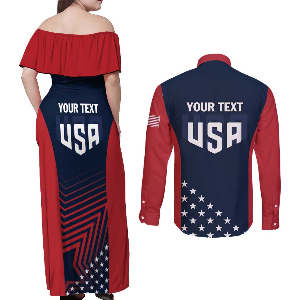 Personalized USA 2025 Archery Couples Matching Off Shoulder Maxi Dress and Long Sleeve Button Shirt Aim Shoot Win