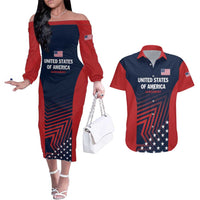 Personalized USA 2025 Archery Couples Matching Off The Shoulder Long Sleeve Dress and Hawaiian Shirt Aim Shoot Win