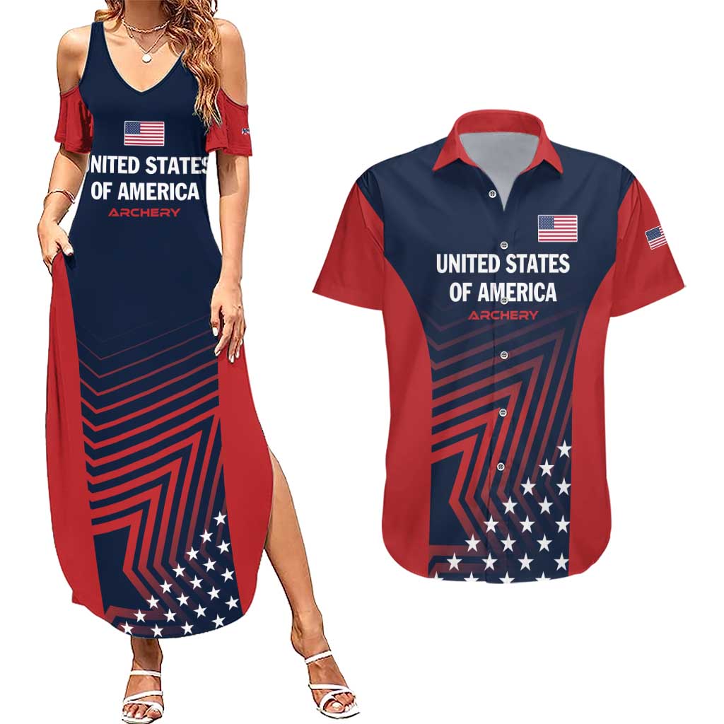 Personalized USA 2025 Archery Couples Matching Summer Maxi Dress and Hawaiian Shirt Aim Shoot Win