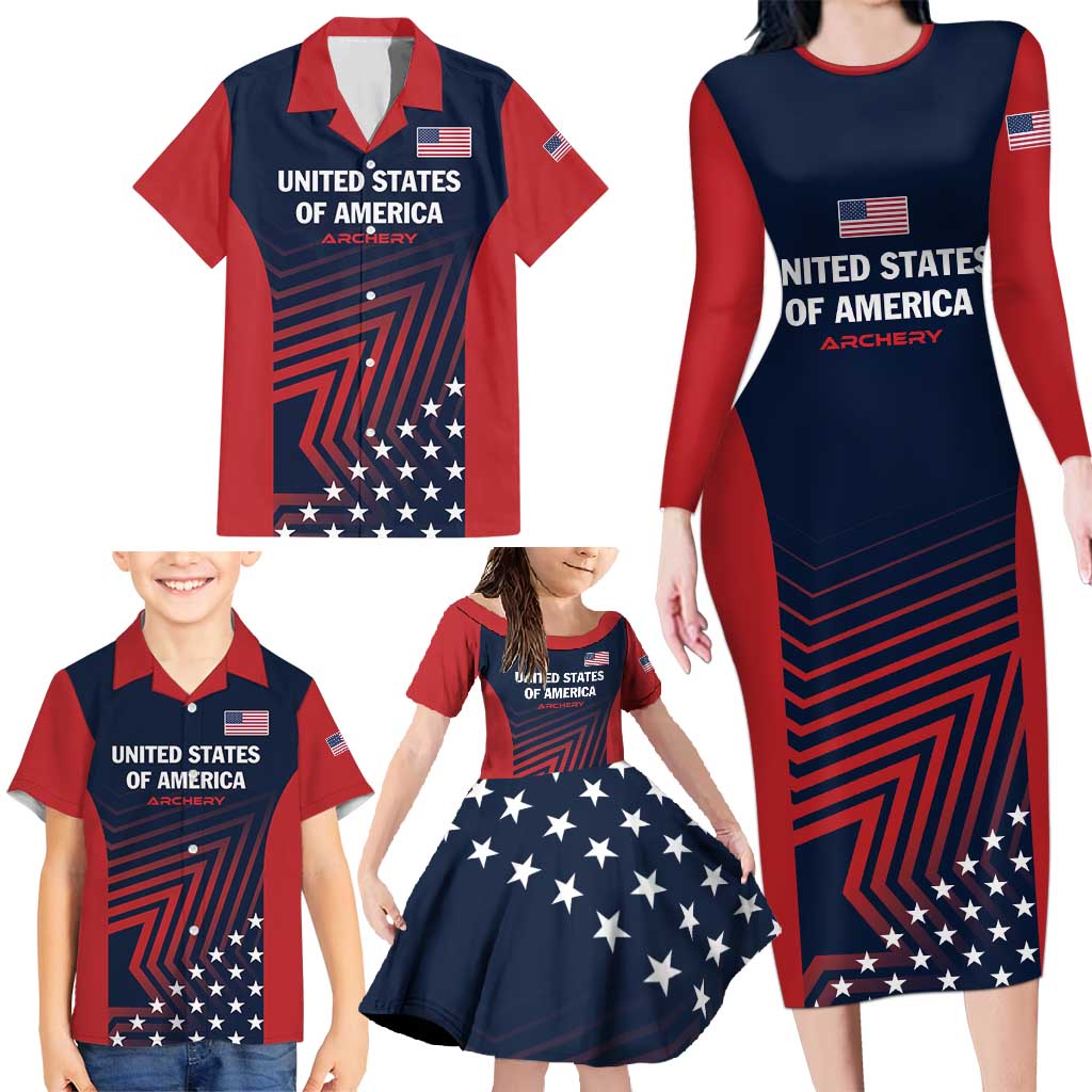 Personalized USA 2025 Archery Family Matching Long Sleeve Bodycon Dress and Hawaiian Shirt Aim Shoot Win