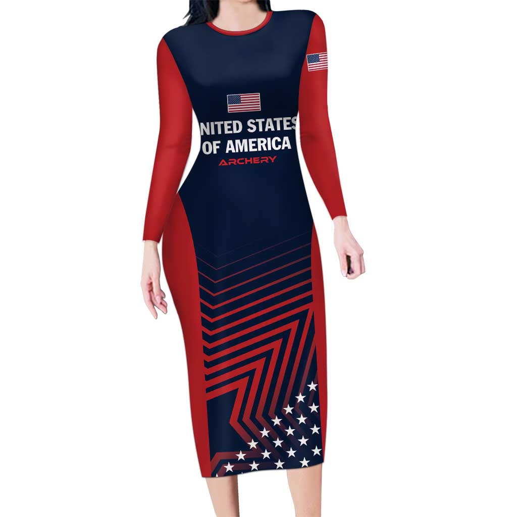 Personalized USA 2025 Archery Family Matching Long Sleeve Bodycon Dress and Hawaiian Shirt Aim Shoot Win