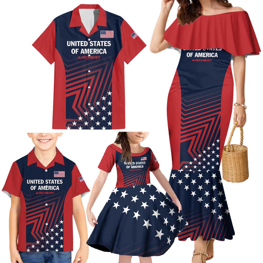 Personalized USA 2025 Archery Family Matching Mermaid Dress and Hawaiian Shirt Aim Shoot Win