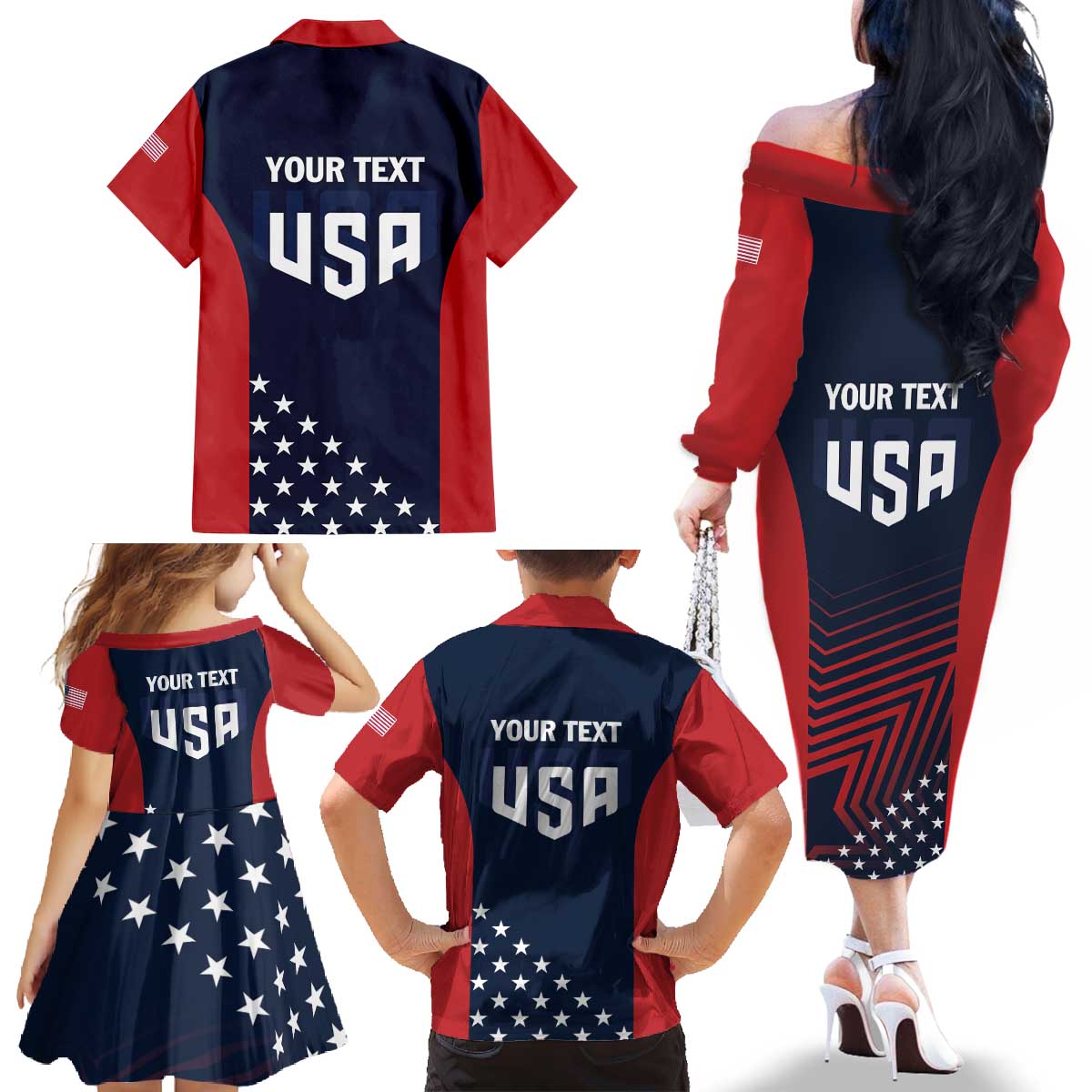 Personalized USA 2025 Archery Family Matching Off The Shoulder Long Sleeve Dress and Hawaiian Shirt Aim Shoot Win