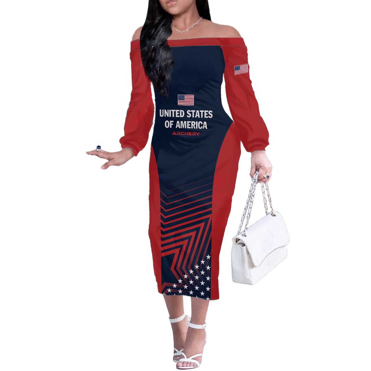 Personalized USA 2025 Archery Family Matching Off The Shoulder Long Sleeve Dress and Hawaiian Shirt Aim Shoot Win