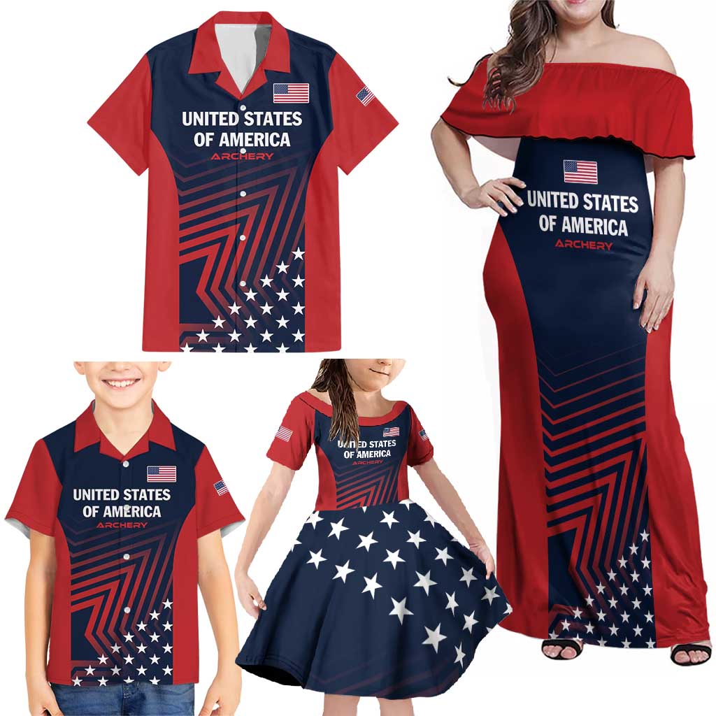 Personalized USA 2025 Archery Family Matching Off Shoulder Maxi Dress and Hawaiian Shirt Aim Shoot Win