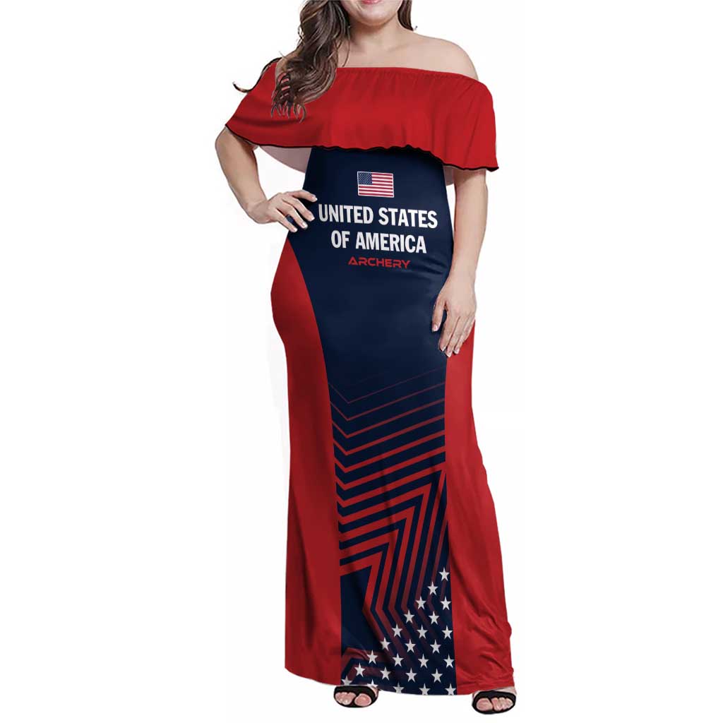 Personalized USA 2025 Archery Family Matching Off Shoulder Maxi Dress and Hawaiian Shirt Aim Shoot Win