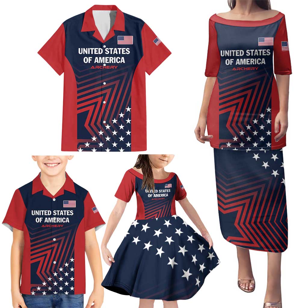 Personalized USA 2025 Archery Family Matching Puletasi and Hawaiian Shirt Aim Shoot Win