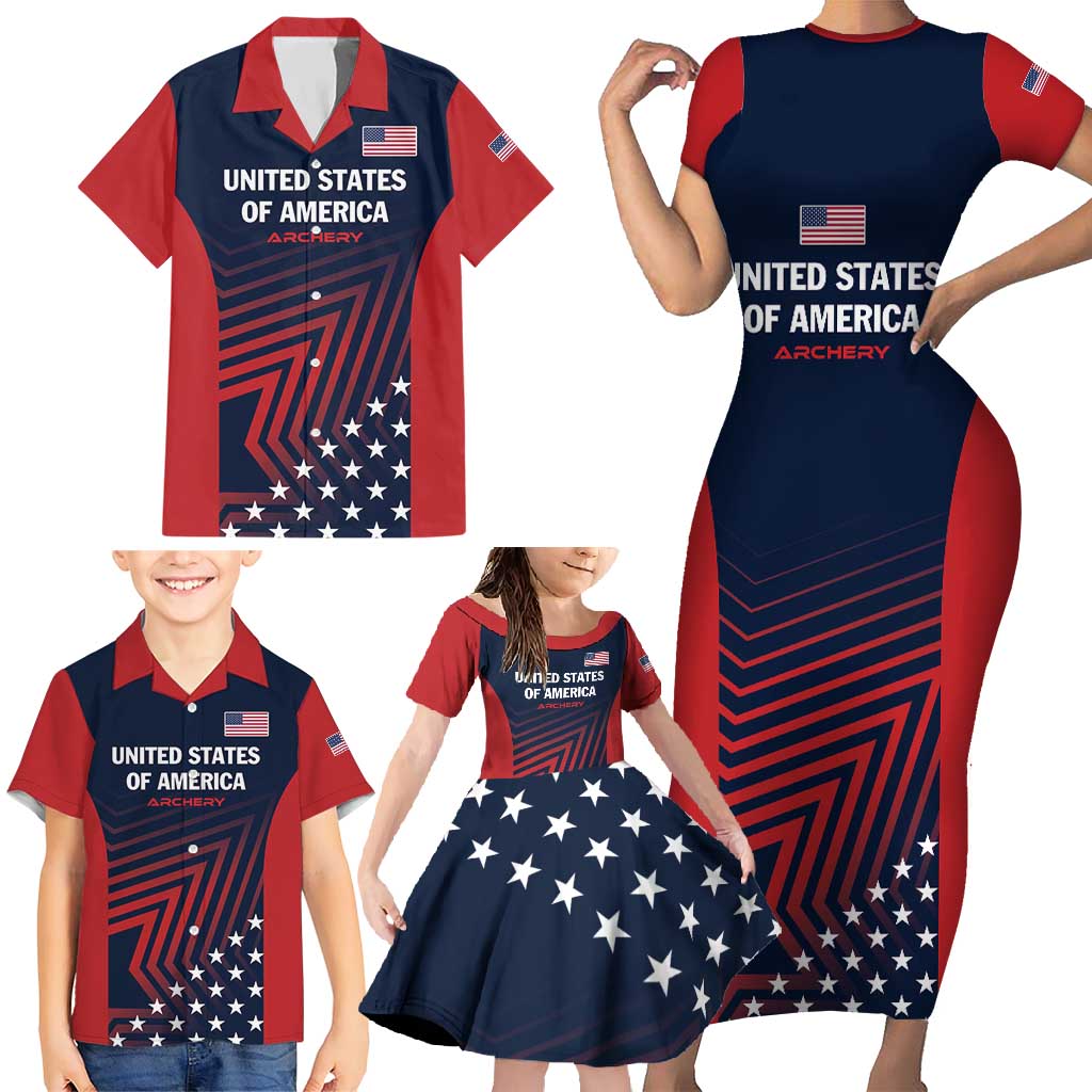 Personalized USA 2025 Archery Family Matching Short Sleeve Bodycon Dress and Hawaiian Shirt Aim Shoot Win
