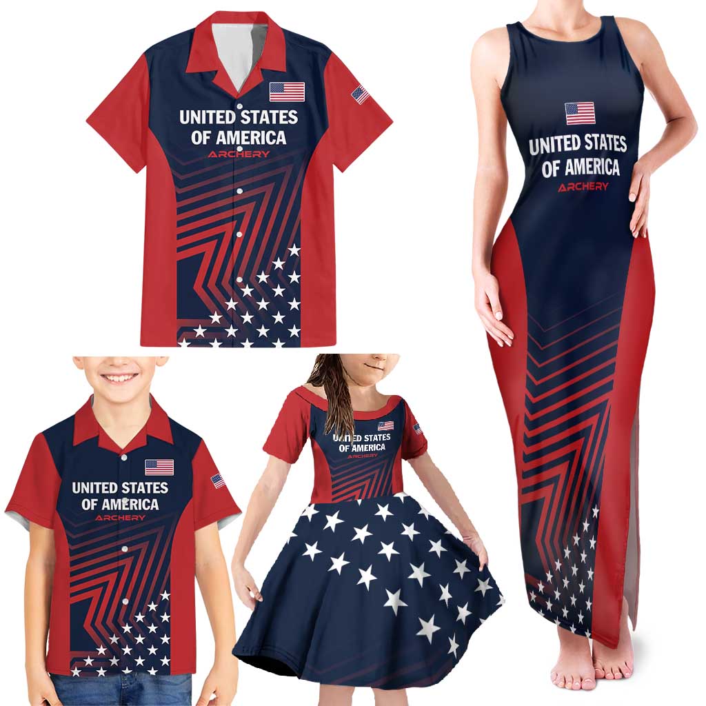 Personalized USA 2025 Archery Family Matching Tank Maxi Dress and Hawaiian Shirt Aim Shoot Win