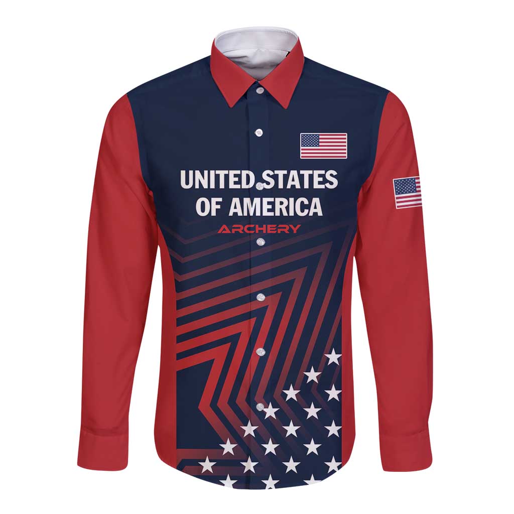Personalized USA 2025 Archery Long Sleeve Button Shirt Aim Shoot Win
